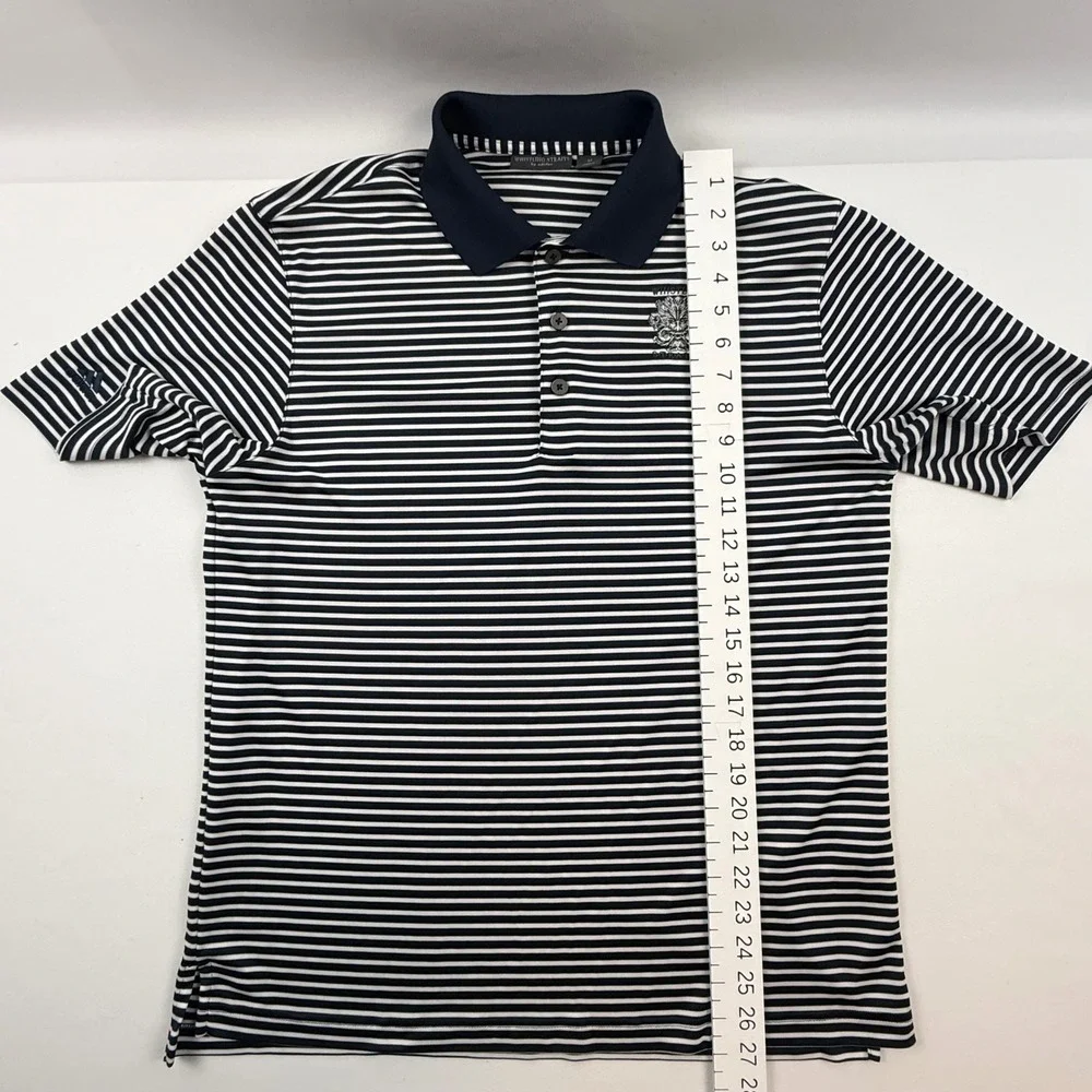 Adidas Whistling Straits Mens Navy Blue White Striped Golf Polo Shirt Size M